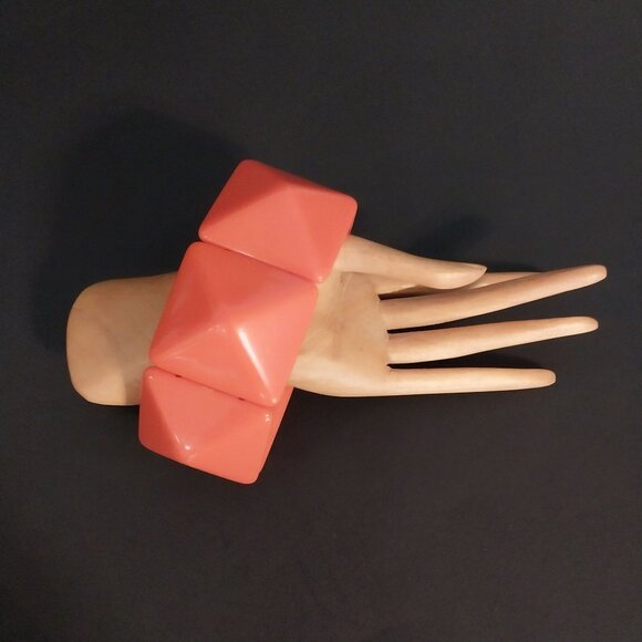 Vintage Bracelet 80s Chunky Orange Statement Bracelet Stretchy - Picture 1 of 5